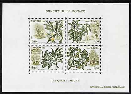 Monaco 1988 Seasons of the Olive Tree m/sheet containing set of 4 unmounted mint, SG MS 1897, Mi BL 41, stamps on trees