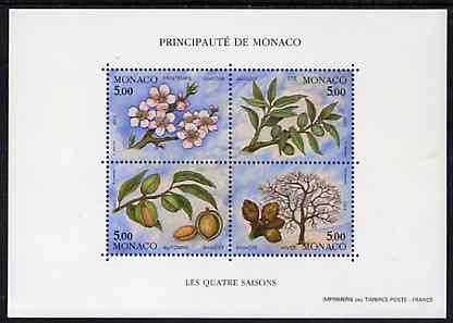 Monaco 1993 Seasons of the Almond Tree m/sheet containing set of 4 unmounted mint, SG MS 2113, Mi BL 57, stamps on trees    nuts