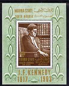 Aden - Mahra 1967 Kennedy perf m/sheet unmounted mint, Mi BL 1A, stamps on kennedy     personalities