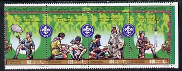 Libya 1982 75th Anniversary of Scouting se-tenant strip of 4 (SG 1173-76) unmounted mint, stamps on scouts     airships      rockets     dogs, stamps on space