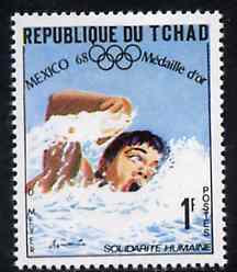 Chad 1969 Swimming (D Meyers) 1f from World Solidarity (Olympic Gold Medal Winners) set of 24, SG 258*, stamps on swimming
