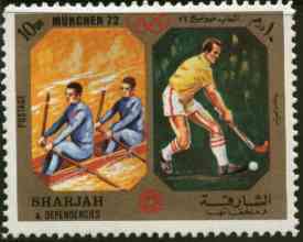 Sharjah 1972 Rowing & Field Hockey (10Dh) from Olympic Sports perf set of 10 unmounted mint, Mi 943, stamps on rowing    field hockey
