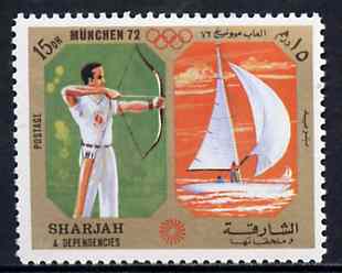 Sharjah 1972 Archery & Sailing (15Dh) from Olympic Sports perf set of 10 unmounted mint, Mi 944, stamps on archery     sailing