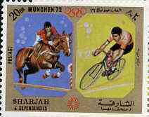 Sharjah 1972 Show Jumping & Cycling (20Dh) from Olympic Sports perf set of 10 unmounted mint, Mi 945, stamps on horses     bicycles