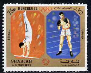 Sharjah 1972 Gymnastics & Boxing (75Dh) from Olympic Sports perf set of 10 unmounted mint, Mi 948, stamps on gymnastics        boxing, stamps on  gym , stamps on gymnastics, stamps on 