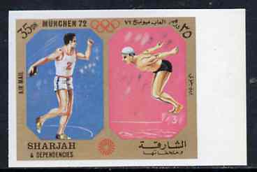 Sharjah 1972 Discus & Diving (35Dh) from Olympic Sports imperf set of 10 unmounted mint, Mi 947B, stamps on discus    diving