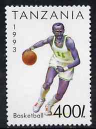 Tanzania 1993 Basketball 400s from Summer Sports set of 7 unmounted mint, SG 1512,  Mi 1473, stamps on basketball