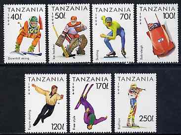 Tanzania 1994 Lillehammer Winter Olympic Games unmounted mint set of 7, SG 1737-43, Mi 1705-11*, stamps on olympics     skiing     ice hockey    bobsled