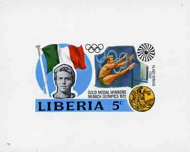Liberia 1972 Munich Olympics Gold Medal Winners (5c Diving) imperf deluxe miniature sheet (design as SG 1135) unmounted mint, stamps on olympics    sport       diving