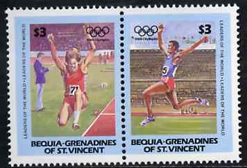 St Vincent - Bequia 1984 Long Jump $3 se-tenant pair from Olympics (Leaders of the World) set of 8  unmounted mint, stamps on long jump  