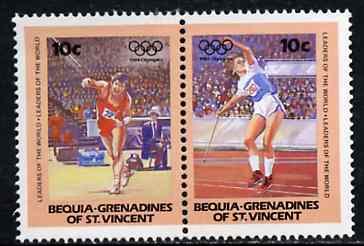 St Vincent - Bequia 1984 Javelin 10c se-tenant pair from Olympics (Leaders of the World) set of 8  unmounted mint, stamps on javelin