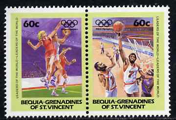 St Vincent - Bequia 1984 Basketball 60c se-tenant pair from Olympics (Leaders of the World) set of 8  unmounted mint, stamps on basketball