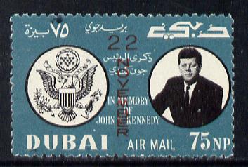 Dubai 1964 First Death Anniversary of Kennedy (optd 22 November) unmounted mint expertised on back SG 133, stamps on kennedy  personalities    death