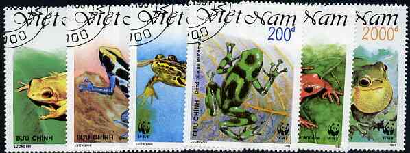 Vietnam 1991 WWF - Frogs set of 6 values (1 x 3000D value) very fine cto used, Mi 2344-49*, stamps on wwf     amphibians       frogs, stamps on  wwf , stamps on 