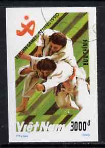 Vietnam 1990 Judo 3000d IMPERF  from Asian Games set of 7 very fine cto used (from very limited printing) Mi 2210*, stamps on judo, stamps on martial-arts
