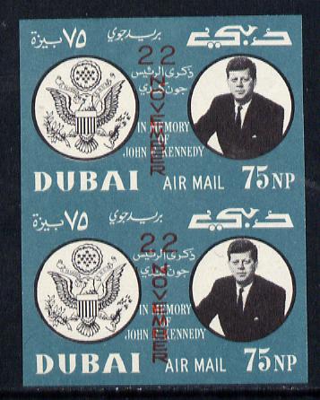 Dubai 1964 First Death Anniversary of Kennedy (opt'd 22 November in red) imperf pair unmounted mint (as SG 133), stamps on kennedy  personalities    death