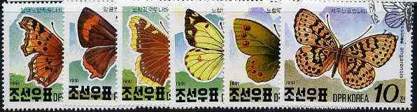 North Korea 1991 Alpine Butterflies complete set of 6 very fine cto used, SG N3034-39*, stamps on butterflies