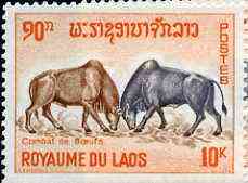 Laos 1965 Bulls in Combat 10k from Laotian Pastimes set unmounted mint, SG 174*, stamps on , stamps on  stamps on bulls     animals     bovine