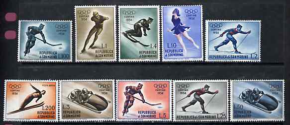 San Marino 1955 Cortina Winter Olympic Games unmounted mint set of 10, SG 496-505, Mi 535-44, stamps on olympics     sport