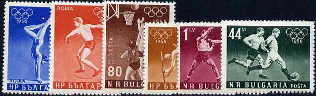 Bulgaria 1956 Melbourne Olympic Games unmounted mint set of 6, SG 1028-33, Mi 996-1001, stamps on olympics     sport      discus     gymnastics    basketball     pole vault    boxing    football, stamps on  gym , stamps on gymnastics, stamps on 