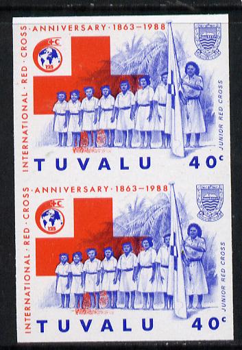 Tuvalu 1988 Red Cross 40c imperf vert pair unmounted mint, as SG 519, stamps on medical, stamps on varieties, stamps on red cross, stamps on nurses