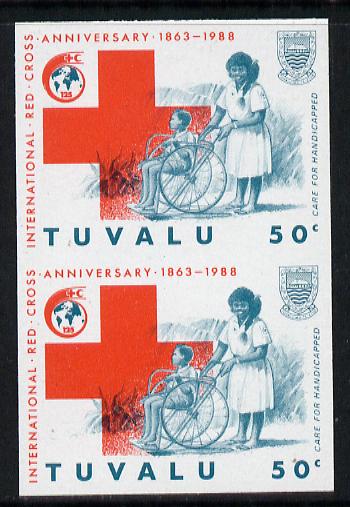 Tuvalu 1988 Red Cross 50c imperf vert pair unmounted mint, as SG 520, stamps on medical, stamps on varieties, stamps on red cross, stamps on nurses