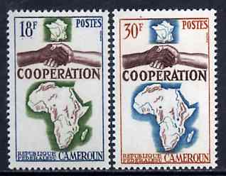 Cameroun 1964 French, African & Malagasy Co-operation unmounted mint set of 2, SG 373-74, stamps on maps