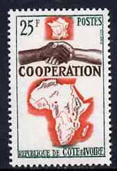 Ivory Coast 1964 French, African & Malagasy Co-operation 25f unmounted mint, SG 250, stamps on maps