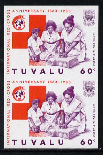 Tuvalu 1988 Red Cross 60c imperf vert pair unmounted mint, as SG 521, stamps on medical, stamps on varieties, stamps on red cross, stamps on nurses