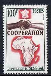 Senegal 1964 French, African & Malagasy Co-operation 100f unmounted mint, SG 286, stamps on maps