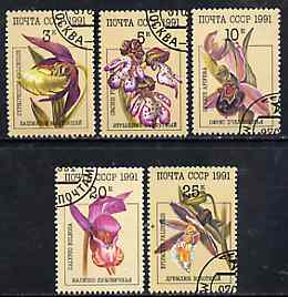 Russia 1991 Orchids complete set of 5 fine cto used, SG 6247-51, Mi 6192-96*, stamps on flowers, stamps on orchids