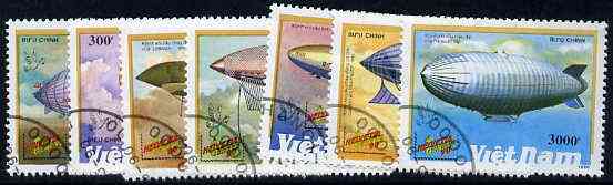 Vietnam 1990 'Helvetia 90' Stamp Exhibition (Airships) complete set of 7 fine cto used, SG 1430-36*, stamps on aviation, stamps on airships, stamps on zeppelins, stamps on stamp exhibitions