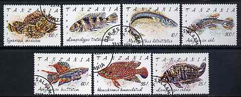 Tanzania 1992 Fishes complete set of 7 fine cds used, SG 1136-42*, stamps on fish