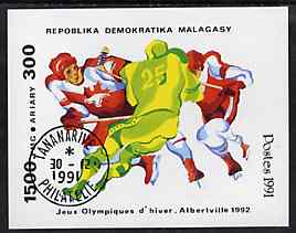 Malagasy Republic 1991 Albertville Winter Olympics imperf m/sheet (Ice Hockey) very fine cto used, stamps on olympics    sport    ice hockey