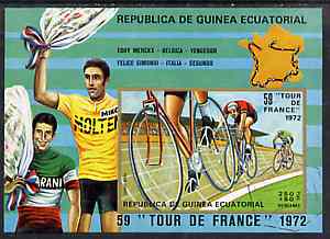 Equatorial Guinea 1973 'Tour de France' Cycle Race imperf m/sheet very fine cto used, Mi BL 73, stamps on , stamps on  stamps on sport, stamps on bicycles, stamps on maps