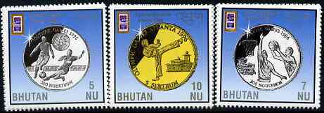 Bhutan 1996 Atlanta Olympic Games (Medals) perf set of 3 unmounted mint SG 1101-3, stamps on olympics    sport     boxing     football     basketball