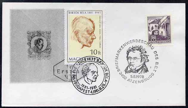 Austria & Hungary 1978-81 combination cover for Robert Stolz & Franz Schubert with appropriate special cancels, stamps on personalities, stamps on music, stamps on composers
