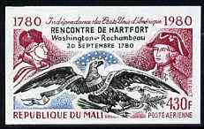 Mali 1980 Washington, Rochambeau & Eagle 430f IMPERF from Bicentenary of American Revolution set unmounted mint, SG 783var, stamps on ships    americana    birds    birds of prey    usa-presidents     revolutions