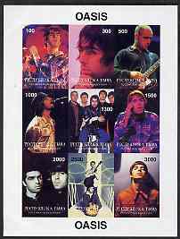 Touva 1998 Oasis (Pop Group) imperf sheetlet containing complete set of 9 values, stamps on music, stamps on pops, stamps on guitar