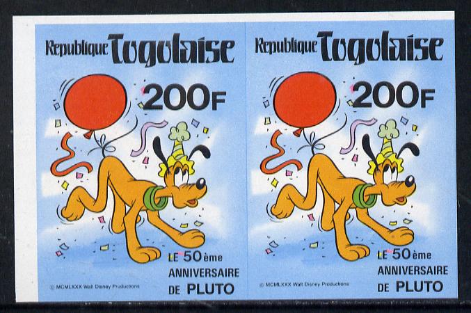 Togo 1980 50th Anniversary of Walt Disneys Pluto unmounted mint imperf proof pair of 200f, as SG 1496, stamps on literature   disney    cartoons