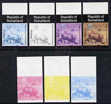Somaliland 1997 Warthog 4,000 SL (from Animal def set) set of 7 imperf progressive proofs comprising the 4 individual colours plus 2, 3 and all 4-colour composites unmounted mint, stamps on animals      warthog    pigs    boars    swine