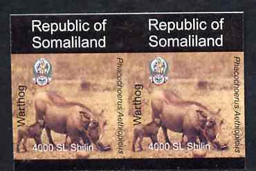 Somaliland 1997 Warthog 4,000 SL (from Animal def set) unmounted mint imperf pair, stamps on animals      warthog    pigs    swine