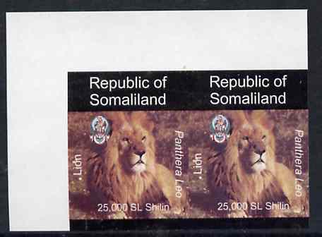 Somaliland 1997 Lion 25,000 SL (from Animal def set) unmounted mint imperf pair, stamps on , stamps on  stamps on animals      cats     lion