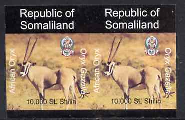 Somaliland 1997 Oryx 10,000 SL (from Animal def set) unmounted mint imperf pair, stamps on animals      oryx