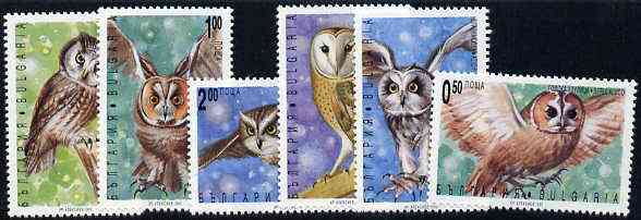 Bulgaria 1992 Owls complete set of 6 unmounted mint, SG 3892-97, Mi 4032-37*, stamps on birds, stamps on birds of prey, stamps on owls