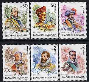 Bulgaria 1992 Explorers complete set of 6 unmounted mint, SG 3839-34, Mi 3974-79*, stamps on explorers     drake     magellan     ships