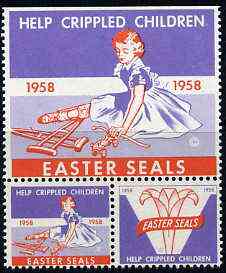 Cinderella - United States 1958 Crippled Children Easter Seals, fine unmounted mint set of 2 labels showing crippled girl with skates, stamps on disabled       cinderellas     skating     easter