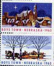 Cinderella - United States 1963 Boys Town, Nebraska fine unmounted mint set of 2 showing Horse-drawn sledge & Church, stamps on churches, stamps on cinderellas, stamps on horses