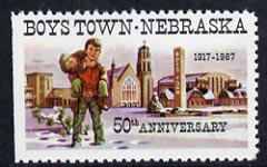 Cinderella - United States 1967 Boys Town, Nebraska 50th Anniversary label showing boys playing outside Church*, stamps on churches       cinderellas