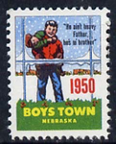 Cinderella - United States 1950 Boys Town, Nebraska fine unmounted mint labels showing Boy carrying another in snow inscribed 'He ain't heavy Father, he's m' brother'*, stamps on cinderellas       